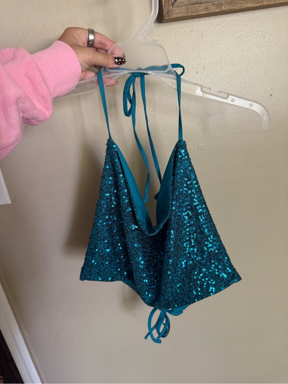 wild fable Teal Sequin Halter Tank Top